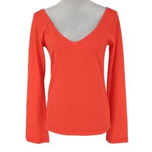 Mai Sweater Womens Large Cashmere Orange Stretch Pullover Bell Sleeves Coastal